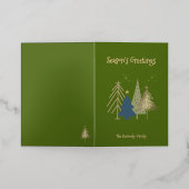 ディルグリーンピンク&金ゴールドクリスマスツリー 箔グリーティングカード (外側レイダウン)