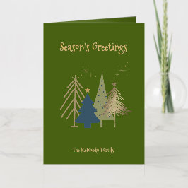 ディルグリーンピンク&金ゴールドクリスマスツリー 箔グリーティングカード