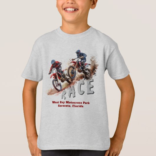ディルトバイクレーシングモトクロスボーイズカスタムズ Tシャツ (正面)