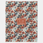 ディル魅力的グリーンと深いオレンジフローラフリース フリースブランケット (正面)