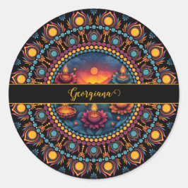 ディワパーソナライズされたリカラフルフェスティバルマンダラ ラウンドシール