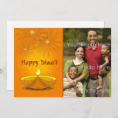 ディワリおめでとう、ゴールドキャンドル、 花火、 フォトカード シーズンカード (正面/裏面)