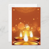 ディワリお祝いゴールデンキャンドル インビテーションポストカード (正面/裏面)