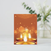 ディワリお祝いゴールデンキャンドル インビテーションポストカード (スタンド正面)