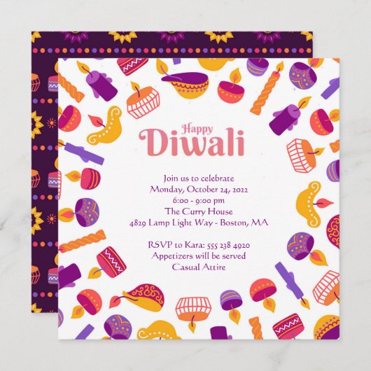 ディワリお祝いパーティの招待状 招待状 (正面/裏面)