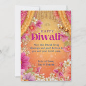 ディワリの幸せな願い 花柄 ピンク 黄色 紫 招待状 (正面)