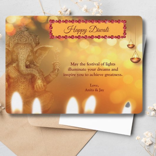 ディワリイエロー金ゴールドガネッシュランプディーヤスグリーティング シーズンカード