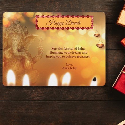 ディワリイエロー金ゴールドガネッシュランプディーヤスグリーティング シーズンカード