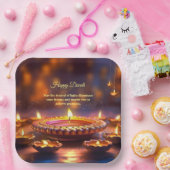 ディワリオレンジブラウンゴールデンランプディヤス ペーパープレート (パーティー)