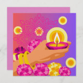 ディワリカラフルカードピンク&パープルハンド&ランタン シーズンカード (正面/裏面)