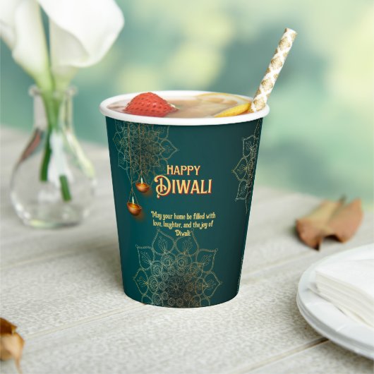 ディワリグリーン金ゴールドランプパーソナライズされた曼荼羅 紙コップ (インサイチュ)