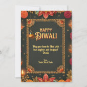 ディワリグリーン金ゴールドランプ華美フローラ縁ど 招待状 (正面)