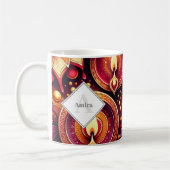 ディワリパーソナライズされたパープルとレッドディヤス&ランゴリ コーヒーマグカップ (左)