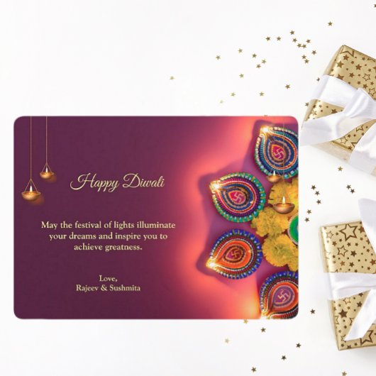 ディワリパープルゴールデンランプディヤスグリーティング シーズンカード