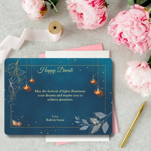 ディワリパープルゴールデンランプディヤスグリーティング シーズンカード