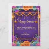 ディワリパープル金ゴールドディワリランプライトイラストレーション 招待状 (正面)