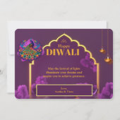 ディワリパープル金ゴールドピーコックランプグリーティング シーズンカード (正面)