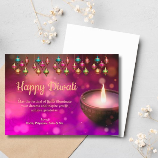 ディワリパープル金ゴールドマンダラランプ挨拶 シーズンカード