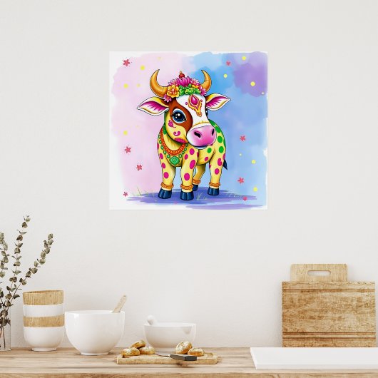 ディワリ変装の聖なる牛 ポスター (キッチン)