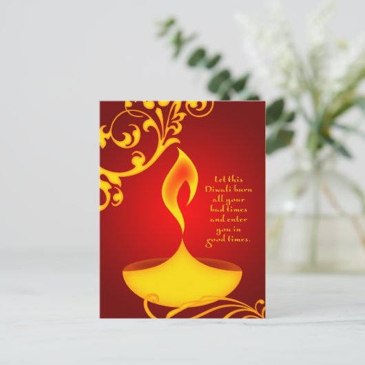 ディワリ挨拶エレガントライト感動的引用文 ポストカード (スタンド正面)