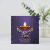ディワリ深いパープルディヤ金ゴールドトリム 招待状 (スタンド正面)