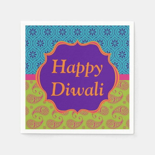 ディワリ紙ナプキンカラフルインディアン柄 スタンダードカクテルナプキン (正面)