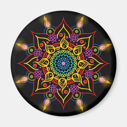 ディワリ花ランゴリと油ランプ マグネット (正面)