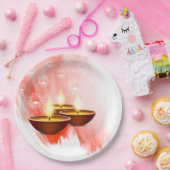 ディワリ赤い水色とディヤ ペーパープレート (パーティー)