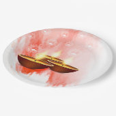 ディワリ赤い水色とディヤ ペーパープレート (アングル)