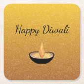 ディワリ金ゴールドグリッターディヤフレイム スクエアペーパーコースター (正面)