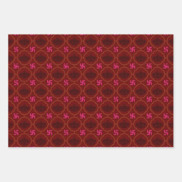 ディワリ、インディアンモチーフのギフトラッピング3枚セット。 ラッピングペーパーシート