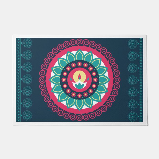 ディワリDoormat; Diwali home Decor ドアマット (正面)
