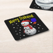 ディンクメリーマス – ピックボール雪だるま スクエアペーパーコースター (アングル)