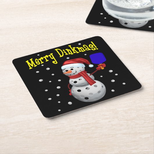 ディンクメリーマス – ピックボール雪だるま スクエアペーパーコースター (アングル)