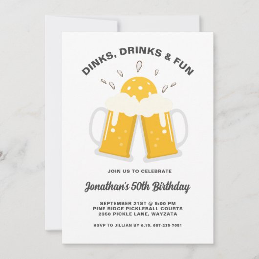 ディンク&ドリンクビールマグスピックボール誕生日パーティー 招待状 (正面)