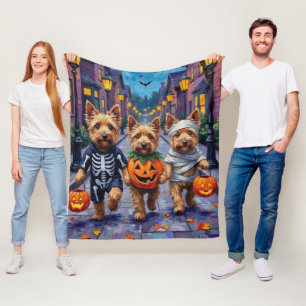 ディンディー・ディンモント・テリアのハロウィーンお菓子集め フリースブランケット