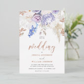 ディヴァインバラ金ゴールドパープルラベンダーフローラ結婚ズ 箔招待状 (立ち正面)