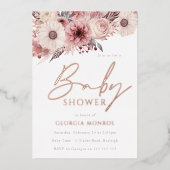 ディヴァインボー赤面バラ金ゴールドベビーシャワー 箔招待状 (正面)