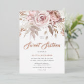 ディヴィンバラ金ゴールド赤面フローラスウィート16パーティー 箔招待状 (立ち正面)