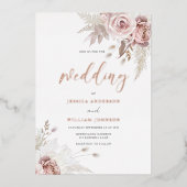 ディヴィン赤面ダスティバラ結婚フローラのバラ金ゴールド 箔招待状 (正面)