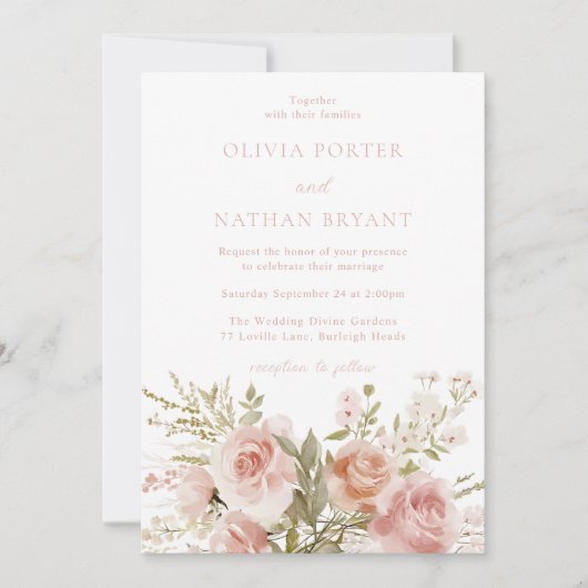 ディヴィン赤面バラブーケボタニッ結婚クス 招待状 (正面)