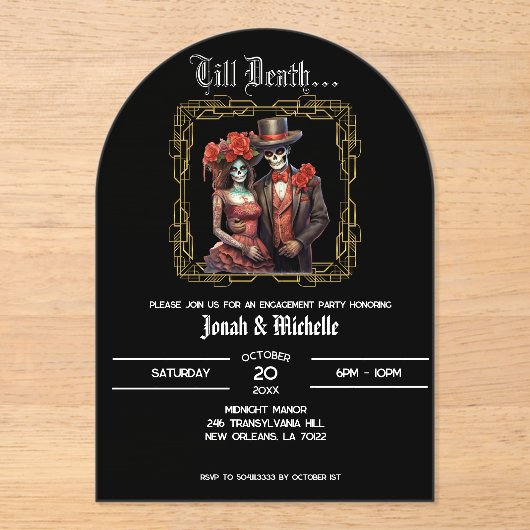 ディーアエレガントデロスミュエルトス婚約パーティ アクリル招待状 (正面)