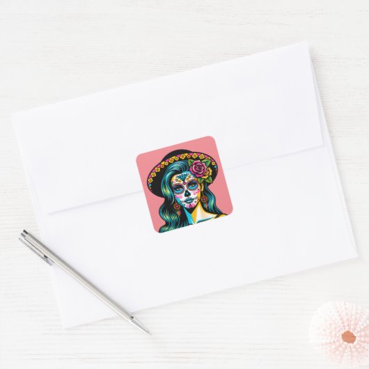 ディーアデロスムエルトスデイオブザデッド・ステッカー スクエアシール (封筒)