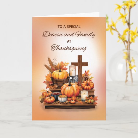ディーコンと十字架による家族の感謝祭 カード (黄色い花)