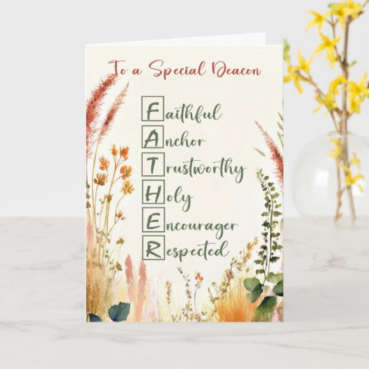 ディーコン宗教父の日のアクロスティックな言葉 カード (黄色い花)