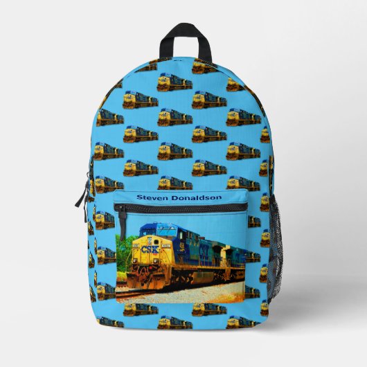 ディーゼル列車機関車 – 名前の追加 プリントバックパック (正面)