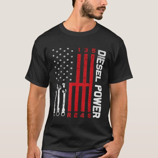 ディーゼル整備士シフトギアアメリカ国旗ドラッグR Tシャツ (正面)