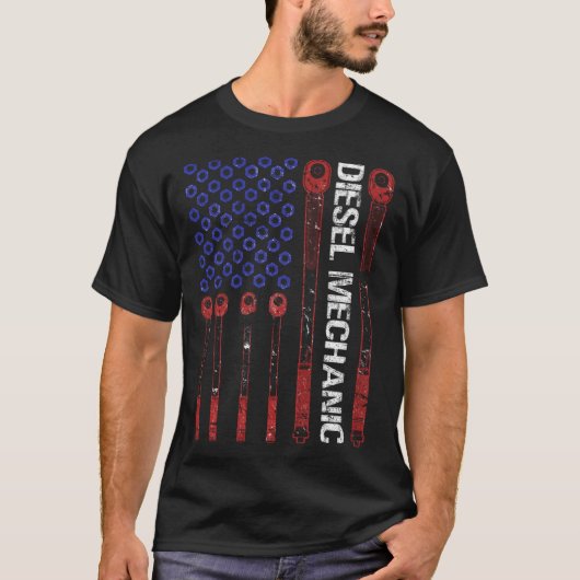 ディーゼル整備士トルクレンチUSA米国国旗Fa Tシャツ (正面)