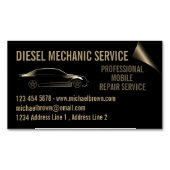 ディーゼル整備士車の修理金ゴールド マグネット名刺 (正面)