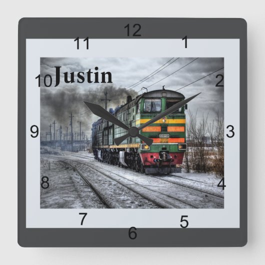ディーゼル機関車 スクエア壁時計 (正面)